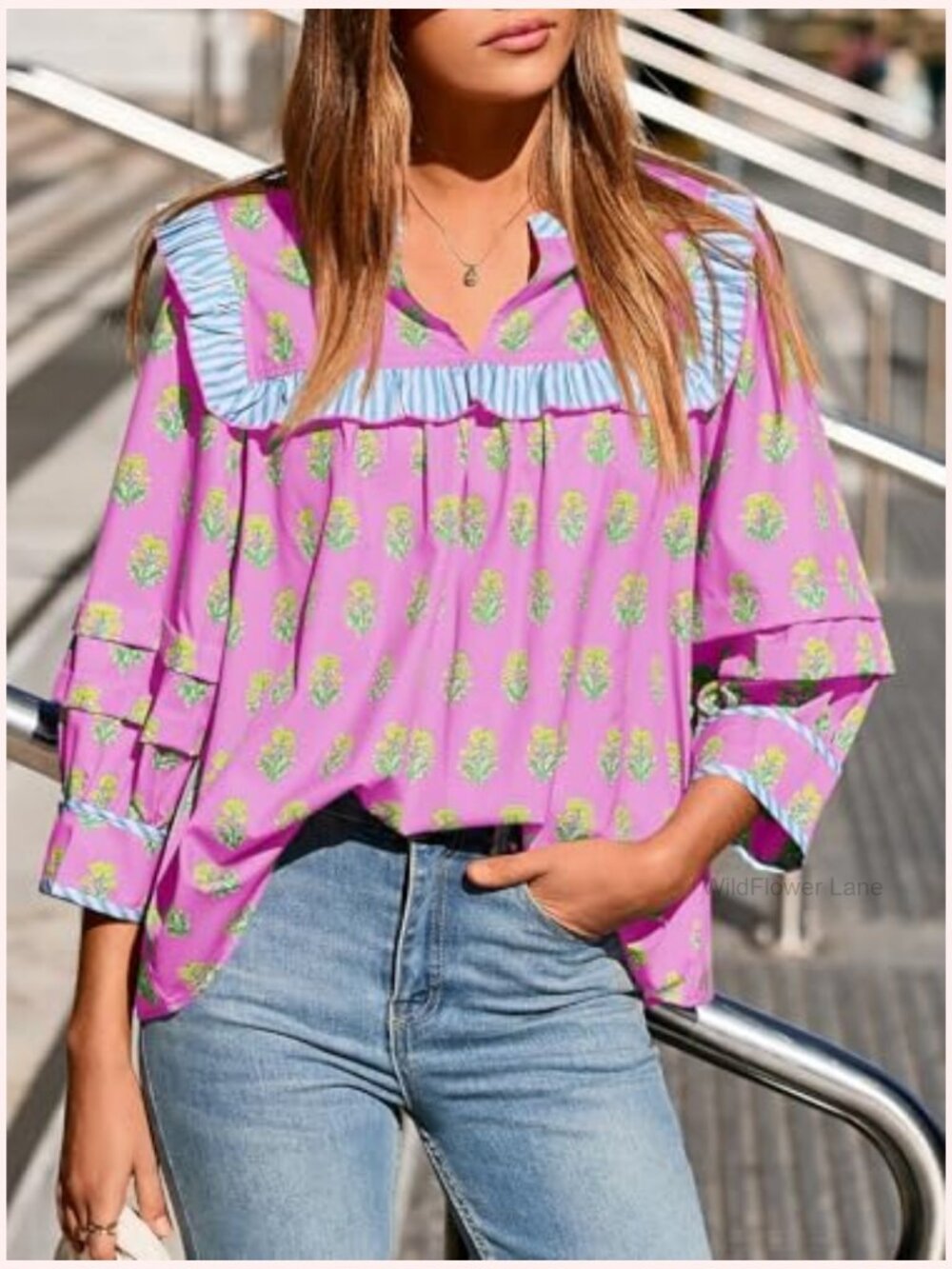 Floral Babydoll Blouse Puff Sleeve Peplum Top V Neck Boho Cute Blouse - Picture 2 of 7